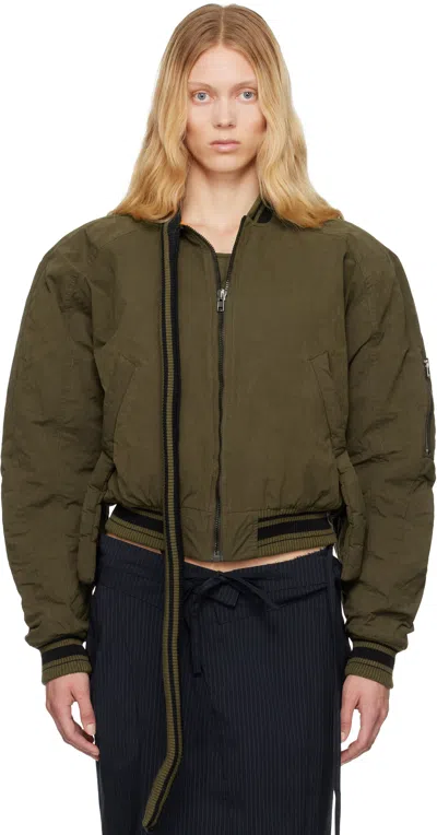 Ottolinger Khaki Strap Bomber Jacket In Green Black