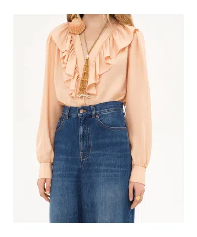 Chloé Chloe Peach Satin Shirt In Brown