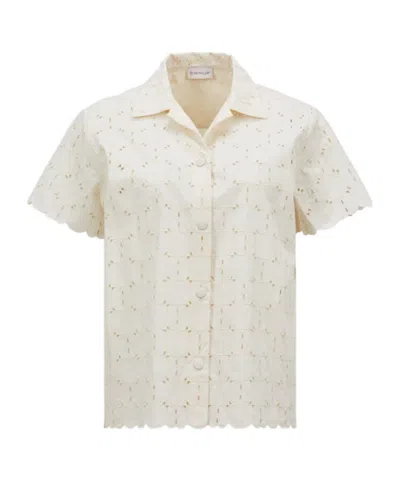 Moncler Ivory Embroidered Cotton-blend Shirt In Neutral