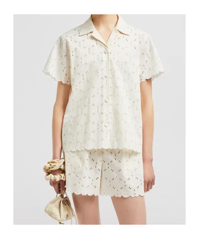 Moncler Ivory Embroidered Cotton-blend Shirt In Neutral
