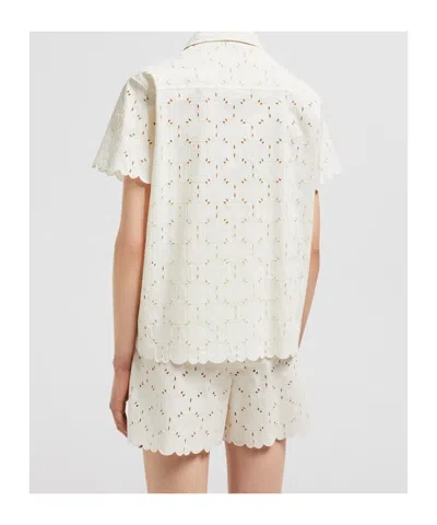 Moncler Ivory Embroidered Cotton-blend Shirt In Neutral