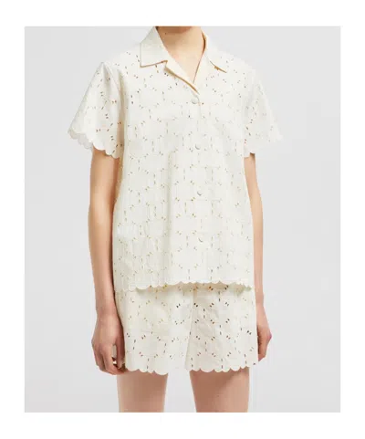 Moncler Ivory Embroidered Cotton-blend Shirt In Neutral