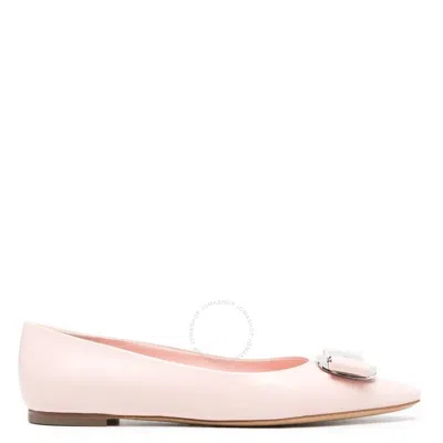 Ferragamo Buckle Pointed Toe Ballerina Shoes In Pink