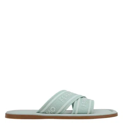 Ferragamo Laurene Logo Cotton Flat Sandals In Lucky Charme