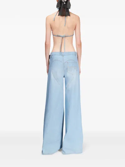 Area Crystal Rosette Wide Leg Jeans In Super Light Blue