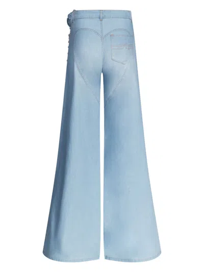 Area Crystal Rosette Wide Leg Jeans In Super Light Blue
