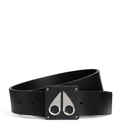 Moose Knuckles Leather Logo Belt In Black