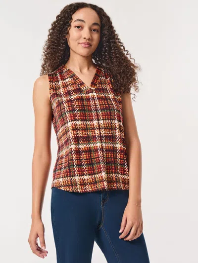 Jones New York Plaid Sleeveless Knit Top In Multi
