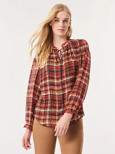 Jones New York Women's Printed Tie-neck Ruffled-neck Peasant Blouse In Multi