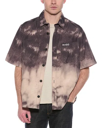 Hugo Boss Hugo Eratino Tie Dye Short Sleeve Nylon Button-up Shirt In Brown