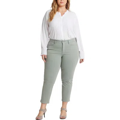 Nydj Plus Marilyn Womens Solid Denim Straight Leg Jeans In Green