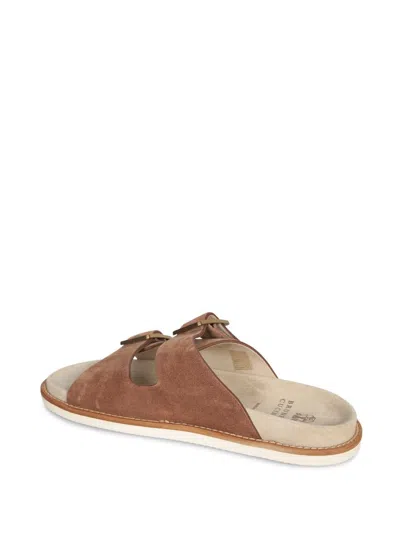 Brunello Cucinelli Men's Beige Suede Leather Sandals With Decorative Buckle Detail In Beige