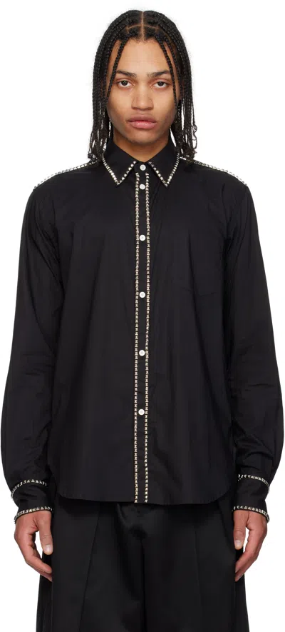 Takahiromiyashita The Soloist Black Regular Collar Broad Studs Shirt In Black