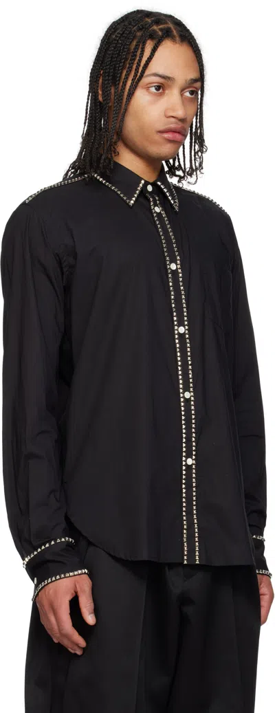 Takahiromiyashita The Soloist Black Regular Collar Broad Studs Shirt In Black
