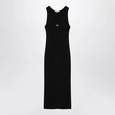 Maison Kitsuné Black Baby Fox Ribbed Tank Midi Dress In Black