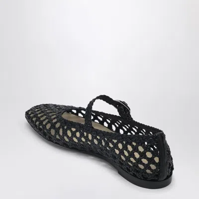 Le Monde Beryl Black Mary Jane With Strap In Woven Leather Woman In Black