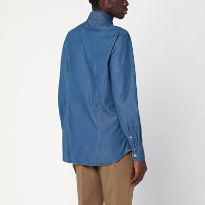 Xacus Indigo Blue Denim Cotton Shirt In Blue