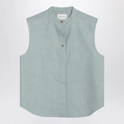 Shop Loulou Studio Fog Grey Blouse In Cotton Blend In Light Blue