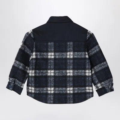 Kenzo Navy Blue Chequered Shirt In Wool Blend In Blue
