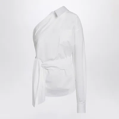 Moschino One-shoulder Stretch Poplin Shirt In White