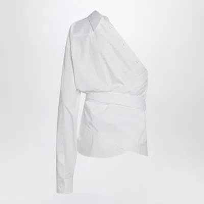 Moschino One-shoulder Stretch Poplin Shirt In White