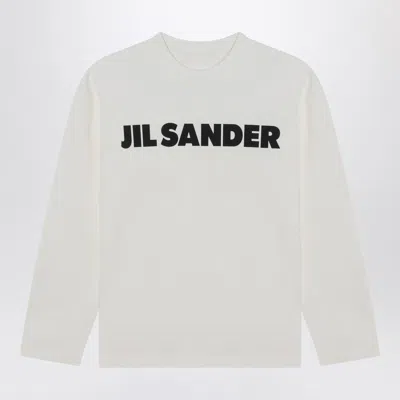 Jil Sander Crew Neck Long Sleeves T-shirt With Ribbed Collar And Printed Logo On The Front Clothing In White