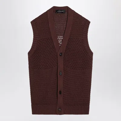 Tagliatore Perforated Cotton Vest Ribbed Hem In Brown