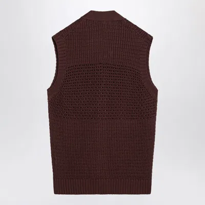 Tagliatore Perforated Cotton Vest Ribbed Hem In Brown