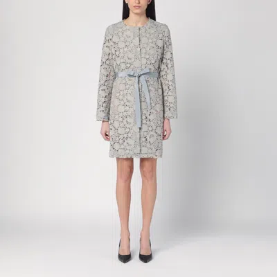 P.a.r.o.s.h Floral Lace Long Sleeve Belted Jacket In Grey