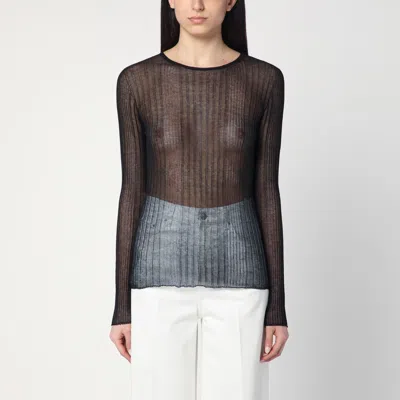Roberto Collina Sheer Fabric Round Neck Ribbed Texture In Black