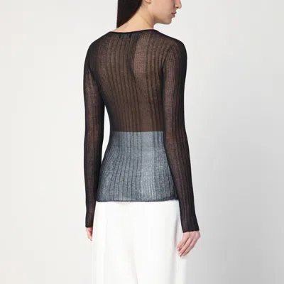 Roberto Collina Sheer Fabric Round Neck Ribbed Texture In Black