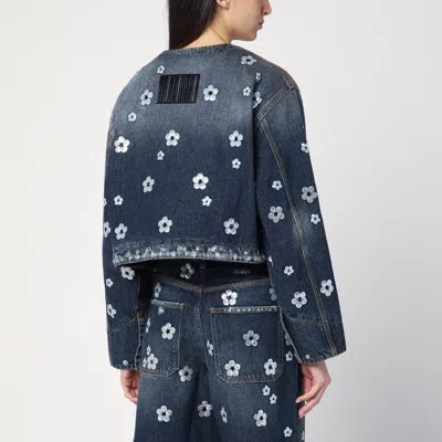Marc Jacobs Cropped Denim Jacket With Daisy Sequins In Blue