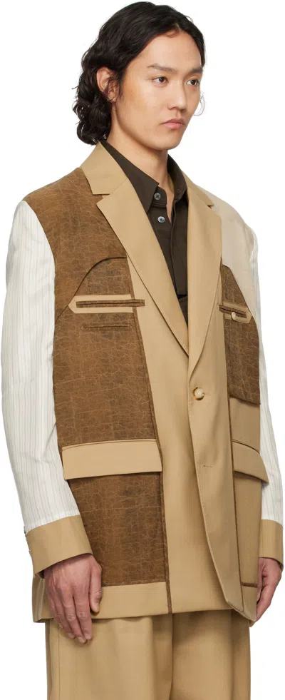 Feng Chen Wang Beige Deconstruction Patchwork Blazer In Khaki