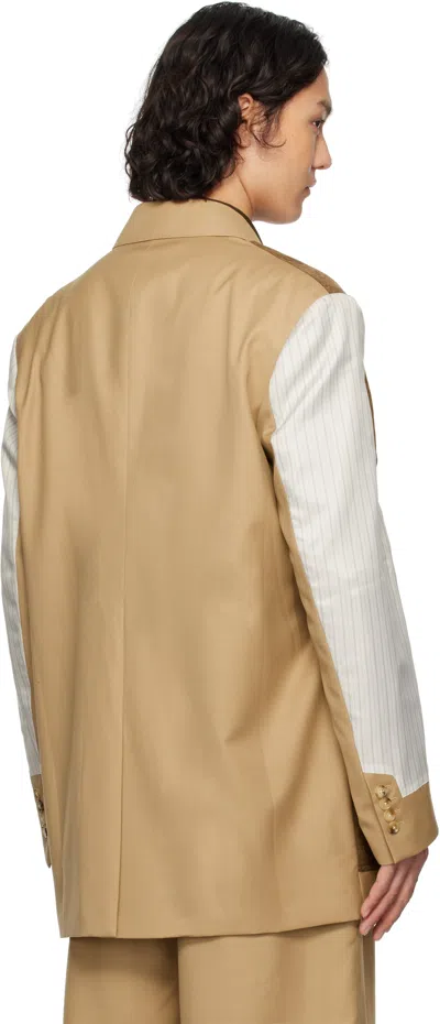 Feng Chen Wang Beige Deconstruction Patchwork Blazer In Khaki