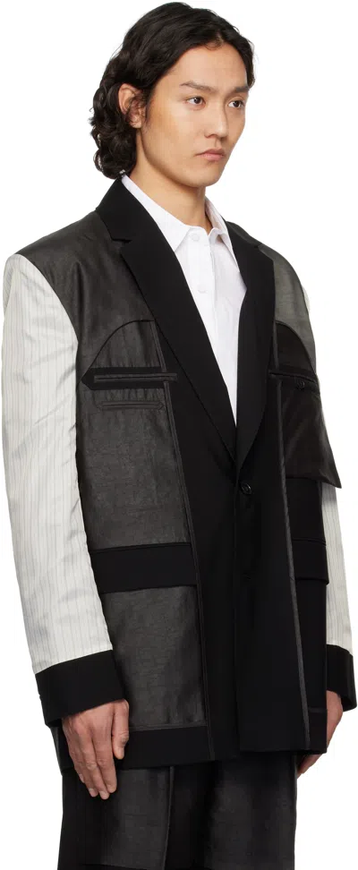 Feng Chen Wang Black Deconstruction Patchwork Blazer In Black