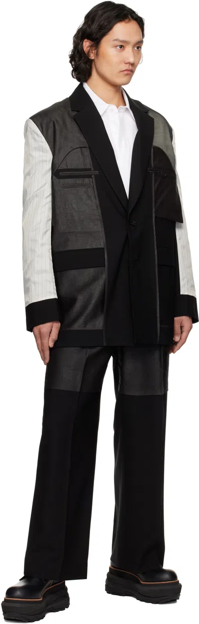 Feng Chen Wang Black Deconstruction Patchwork Blazer In Black
