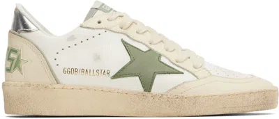 Golden Goose Ballstar Leather Upper Toe And Spur Nabuk Star Laminated Heel In 10630 White/green/si