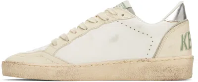 Golden Goose Ballstar Leather Upper Toe And Spur Nabuk Star Laminated Heel In 10630 White/green/si