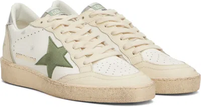 Golden Goose Ballstar Leather Upper Toe And Spur Nabuk Star Laminated Heel In 10630 White/green/si