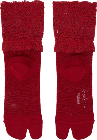 Yohji Yamamoto Red Mesh/lace Tabi Socks In 2 Red