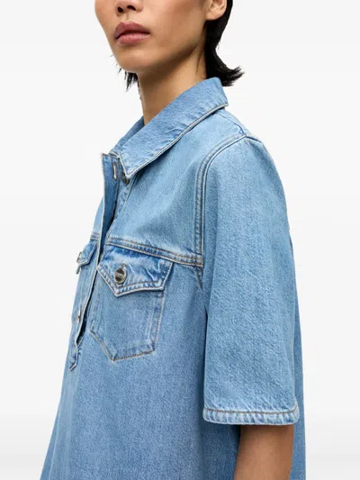 Ganni Denim Dress With Embroidered Hem And Pockets In Blue