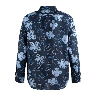 Shop Paul Smith Navy Blue Cotton Shirt With 'yukka' Print