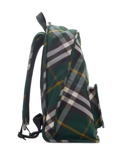 Burberry Check Pattern Shield Backpack With Front Zip In Green