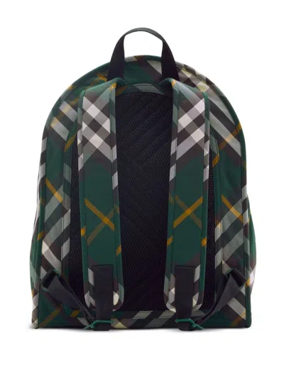 Burberry Check Pattern Shield Backpack With Front Zip In Green