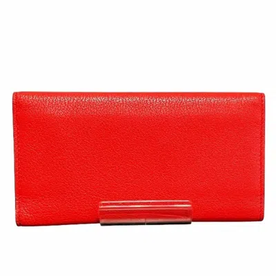 Pre-owned Burberry Red Color Leather Long Wallet (tri-fold) ()