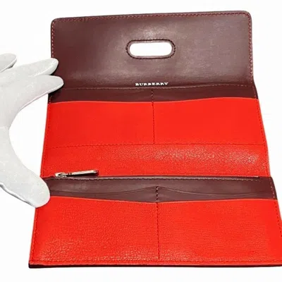 Pre-owned Burberry Red Color Leather Long Wallet (tri-fold) ()