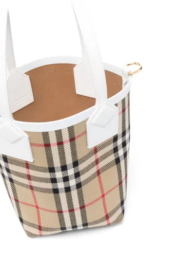 Burberry Vintage Check Mini Bucket Handbag In Beige For Women In Beige