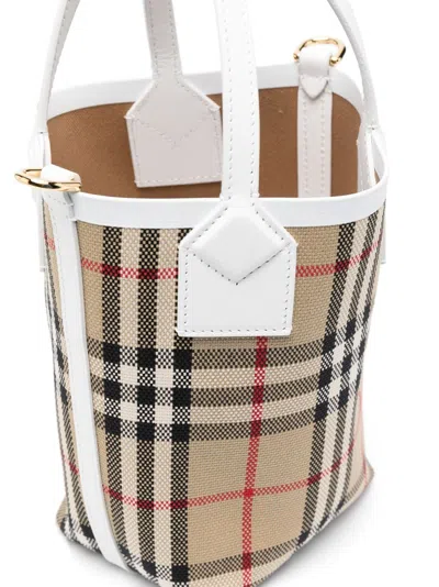 Burberry Vintage Check Mini Bucket Handbag In Beige For Women In Beige