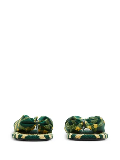 Burberry Check Pattern Thong Strap Open Toe Branded Footbed Flat In Green