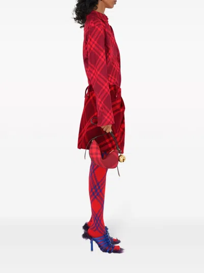Burberry Mini Shield Check-pattern Shoulder Bag In Red
